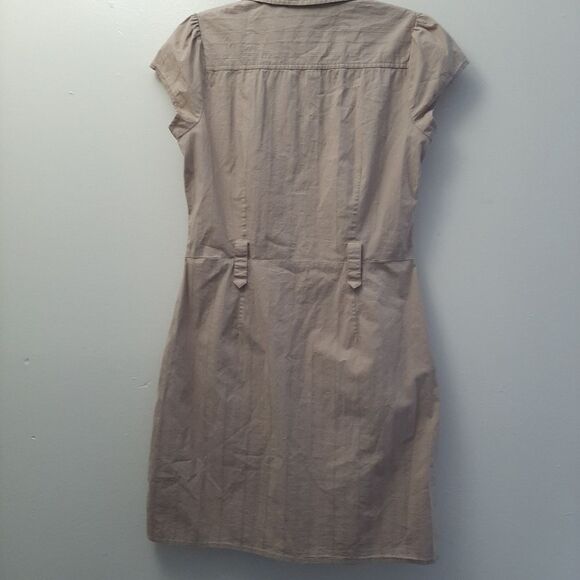 Iz Byer California Button Down Shirt Dress Tan Cotton Spandex Blend Medium - Picture 6 of 14